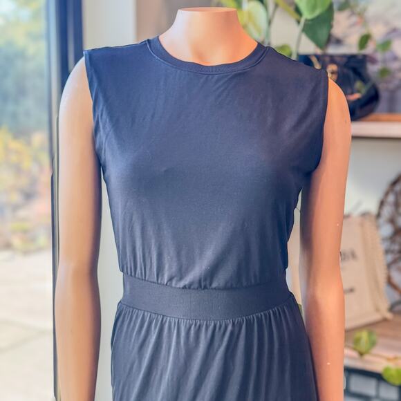 Athleta Santorini Cinch Black Dress w/ Elastic Waist, Soft Knit, Women's XS - Picture 3 of 13